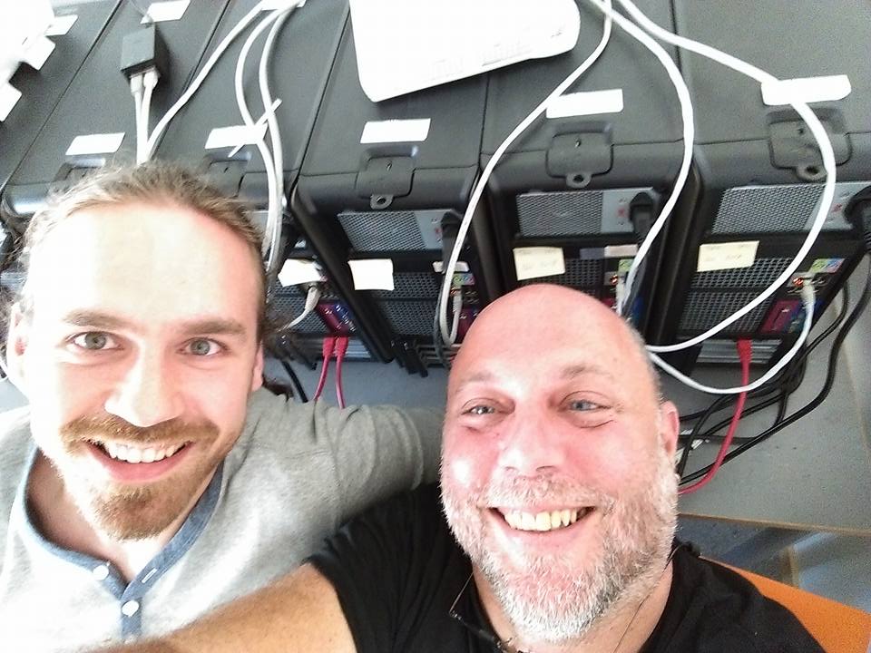 Dave and me showing off our Bufferbloat testing lab, in 2015.